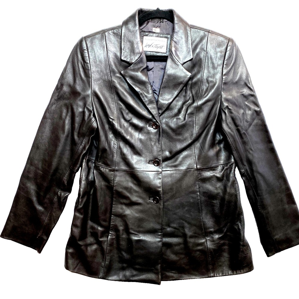 Vintage Lord & Taylor Leather Jacket Womens Medium Black Blazer Soft Genuine